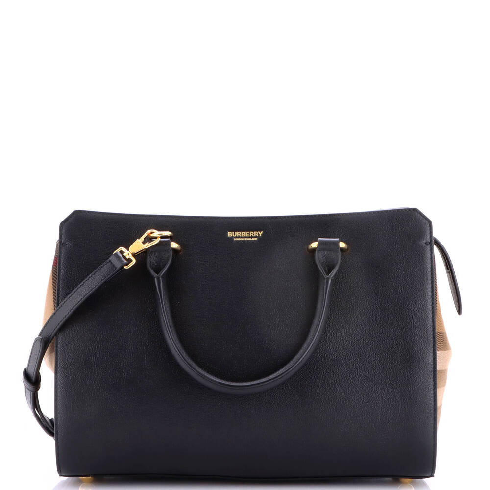 Burberry Small Banwell Tote Leather and House Check Canvas